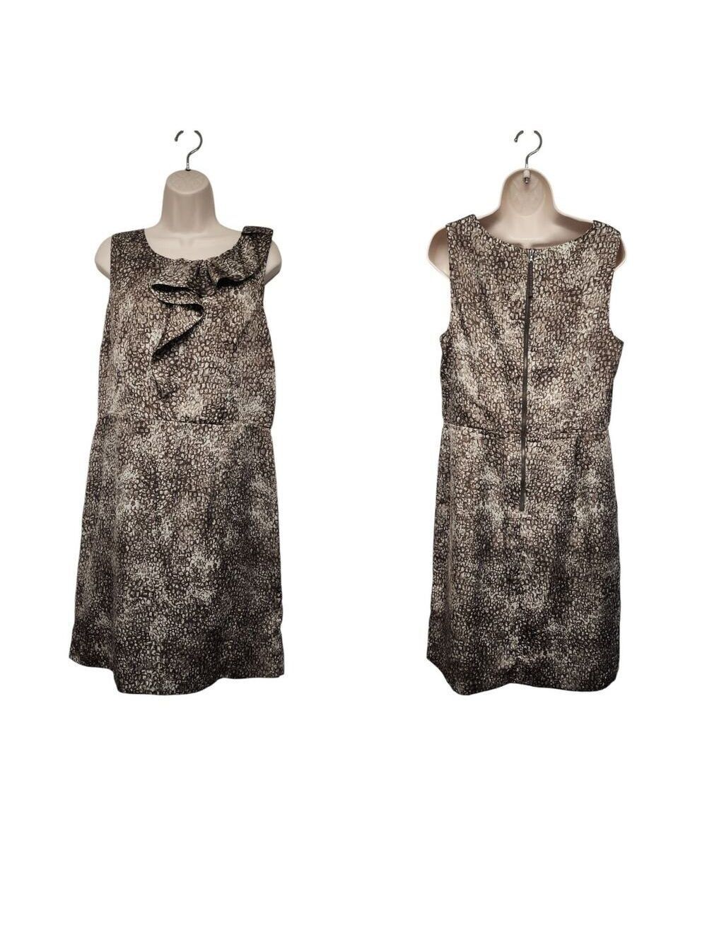 Ann Taylor LOFT   Knee-Length Sheath Dress Brown Ruffle Accent Sleeveless Sz 14